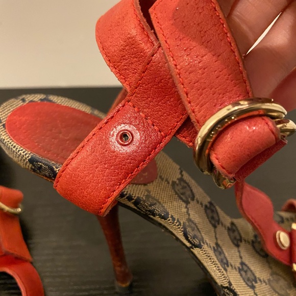Gucci Red Leather Black Monogram Heels - Picture 7 of 7